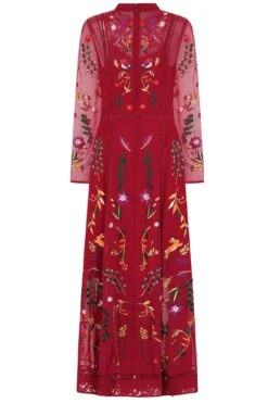Farley Burgundy Woodland Embroidered Maxi Dress -Frock And Frill US Farley Burgundy Woodland Embroidered Maxi Dress 4