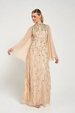 Faye Embellished Maxi Dress -Frock And Frill US Faye Nude Gold Embellished Maxi Dress 5