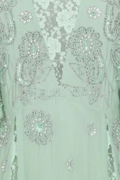 Fern Light Green Embellished Maxi Dress With Lace Panels -Frock And Frill US Fern Light Green Embellished Maxi Dress 3
