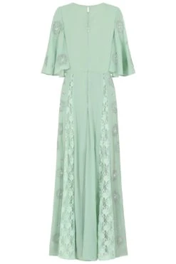 Fern Light Green Embellished Maxi Dress With Lace Panels -Frock And Frill US Fern Light Green Embellished Maxi Dress 4