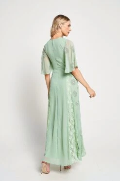Fern Light Green Embellished Maxi Dress With Lace Panels -Frock And Frill US Fern Light Green Embellished Maxi Dress . 6