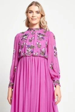 Freya Pink Floral Embroidered Midaxi Dress -Frock And Frill US Freya Pink Floral Embroidered Midaxi Dress 1