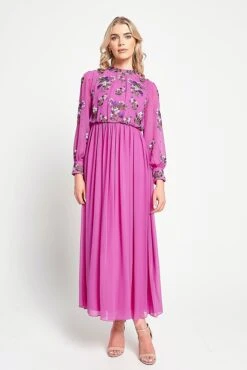 Freya Pink Floral Embroidered Midaxi Dress -Frock And Frill US Freya Pink Floral Embroidered Midaxi Dress 2