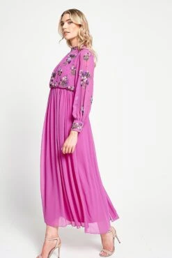 Freya Pink Floral Embroidered Midaxi Dress -Frock And Frill US Freya Pink Floral Embroidered Midaxi Dress 5
