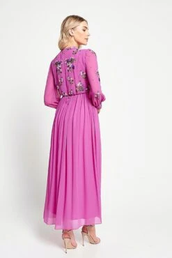 Freya Pink Floral Embroidered Midaxi Dress -Frock And Frill US Freya Pink Floral Embroidered Midaxi Dress 6