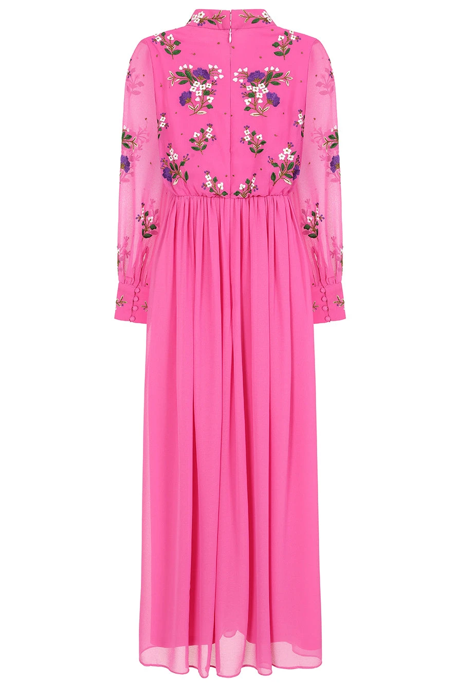 Freya Pink Floral Embroidered Midaxi Dress - Image 9