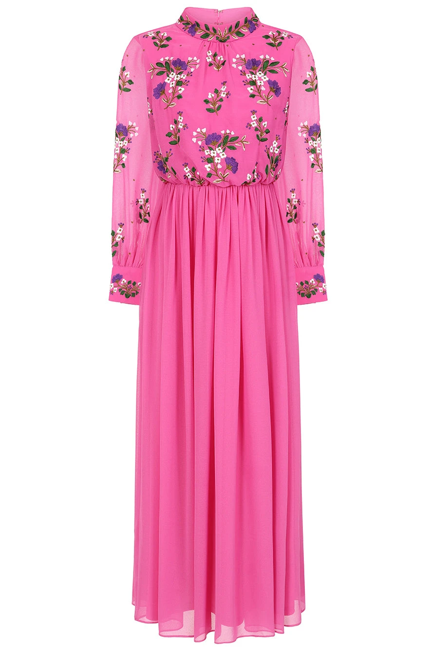 Freya Pink Floral Embroidered Midaxi Dress - Image 2