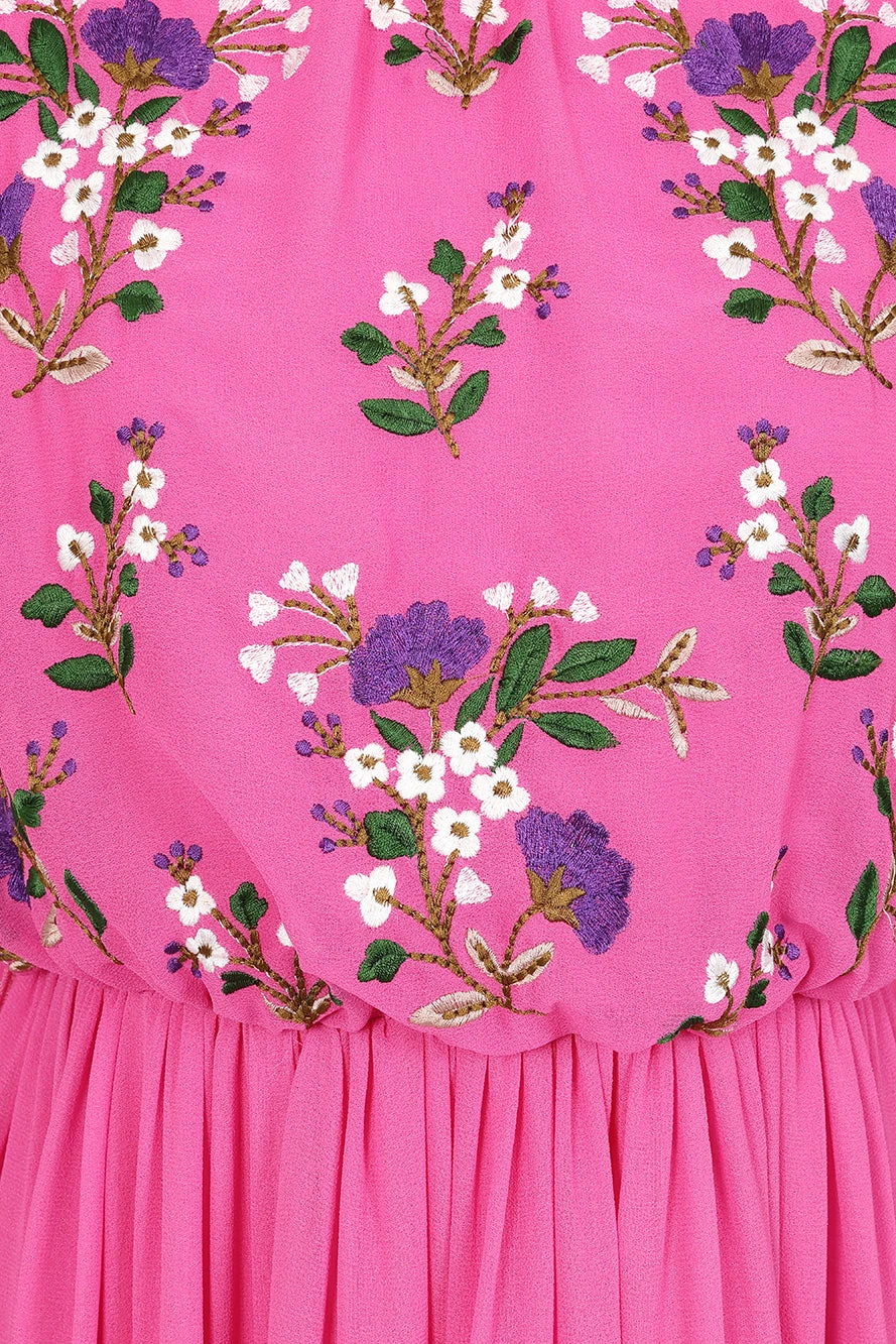 Freya Pink Floral Embroidered Midaxi Dress - Image 8