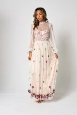 Gaia Champagne Floral Embroidered Maxi Dress -Frock And Frill US Gaia Champagne Floral Embroidered Maxi Dress 15