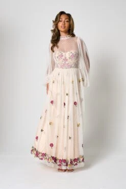 Gaia Champagne Floral Embroidered Maxi Dress -Frock And Frill US Gaia Champagne Floral Embroidered Maxi Dress 20