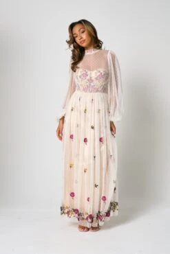 Gaia Champagne Floral Embroidered Maxi Dress -Frock And Frill US Gaia Champagne Floral Embroidered Maxi Dress 21