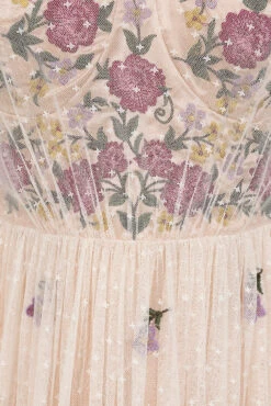 Gaia Champagne Floral Embroidered Maxi Dress -Frock And Frill US Gaia Champagne Floral Embroidered Maxi Dress 3