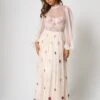 Gaia Champagne Floral Embroidered Maxi Dress