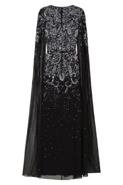 Henrietta Black Embellished Cape Sleeve Maxi Dress -Frock And Frill US Henrietta Black Embellished Maxi Dress 4