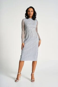 Hermia Grey Embellished Midi Dress -Frock And Frill US Hermia Grey Embellished Midi Dress 8