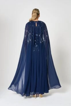Ida Navy Embellished Maxi Dress With Cape Sleeves -Frock And Frill US Ida Navy Embellished Cape Maxi Dress 12