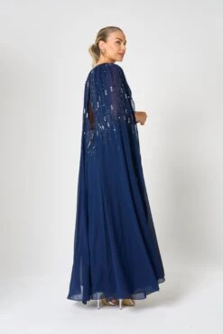Ida Navy Embellished Maxi Dress With Cape Sleeves -Frock And Frill US Ida Navy Embellished Cape Maxi Dress 13