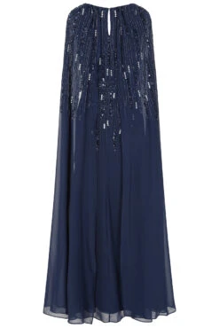 Ida Navy Embellished Maxi Dress With Cape Sleeves -Frock And Frill US Ida Navy Embellished Cape Maxi Dress 17