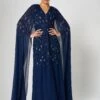 Ida Navy Embellished Maxi Dress With Cape Sleeves