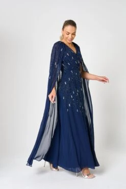 Ida Navy Embellished Maxi Dress With Cape Sleeves -Frock And Frill US Ida Navy Embellished Cape Maxi Dress 4