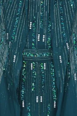 Ida Storm Green Embellished Maxi Dress With Cape Sleeves -Frock And Frill US Ida Storm Green Embellished Cape Maxi Dress 1