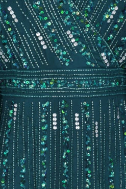 Ida Storm Green Embellished Maxi Dress With Cape Sleeves -Frock And Frill US Ida Storm Green Embellished Cape Maxi Dress 3