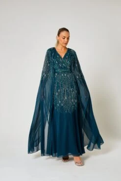 Ida Storm Green Embellished Maxi Dress With Cape Sleeves -Frock And Frill US Ida Storm Green Embellished Cape Maxi Dress 3 00ea0274 2adc 4221 b015 12e30e7d704a