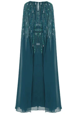Ida Storm Green Embellished Maxi Dress With Cape Sleeves -Frock And Frill US Ida Storm Green Embellished Cape Maxi Dress 4