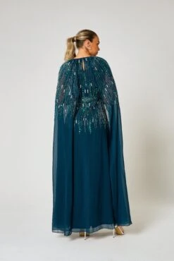 Ida Storm Green Embellished Maxi Dress With Cape Sleeves -Frock And Frill US Ida Storm Green Embellished Cape Maxi Dress 8