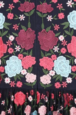 Iris Navy Floral Embroidered Maxi Dress -Frock And Frill US Iris Navy Floral Embroidered Maxi Dress 1