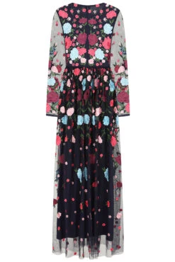 Iris Navy Floral Embroidered Maxi Dress -Frock And Frill US Iris Navy Floral Embroidered Maxi Dress 9