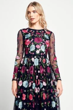 Iris Navy Floral Embroidered Maxi Dress -Frock And Frill US Iris Navy Floral Embroidered Maxi Dress 6