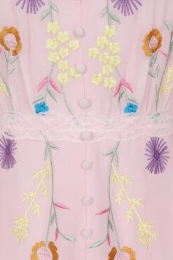 Irisa Pink Embroidered Button Through Maxi Dress -Frock And Frill US Irisa Pink Button Through Embroidered Maxi Dress 3