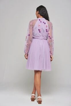 Jacinta Lilac Floral Embroidered Skater Dress -Frock And Frill US Jacinta Lilac Embroidered Dress 1