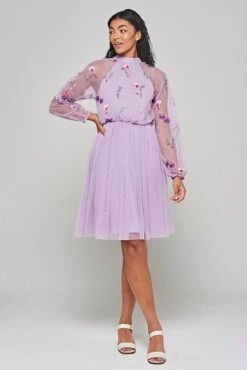 Jacinta Lilac Floral Embroidered Skater Dress