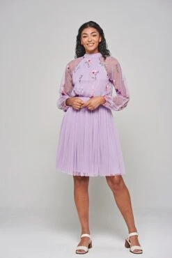 Jacinta Lilac Floral Embroidered Skater Dress -Frock And Frill US Jacinta Lilac Embroidered Dress 4