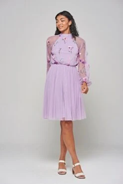 Jacinta Lilac Floral Embroidered Skater Dress -Frock And Frill US Jacinta Lilac Embroidered Dress 5