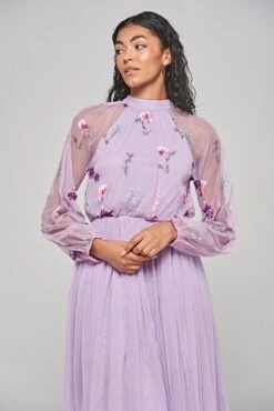 Jacinta Lilac Floral Embroidered Skater Dress -Frock And Frill US Jacinta Lilac Embroidered Dress 7