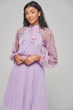 Jacinta Lilac Floral Embroidered Skater Dress -Frock And Frill US Jacinta Lilac Embroidered Dress 8