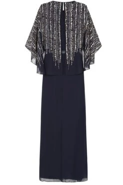 Jacqueline Navy Embellished Cape Sleeve Maxi Dress -Frock And Frill US Jacqueline Navy Embellished Cape Maxi Dress 1