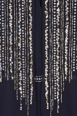 Jacqueline Navy Embellished Cape Sleeve Maxi Dress -Frock And Frill US Jacqueline Navy Embellished Cape Maxi Dress 10