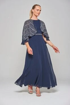 Jacqueline Navy Embellished Cape Sleeve Maxi Dress -Frock And Frill US Jacqueline Navy Embellished Cape Maxi Dress 2