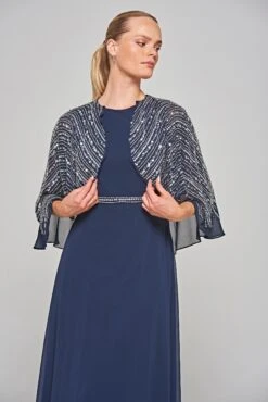 Jacqueline Navy Embellished Cape Sleeve Maxi Dress -Frock And Frill US Jacqueline Navy Embellished Cape Maxi Dress 4