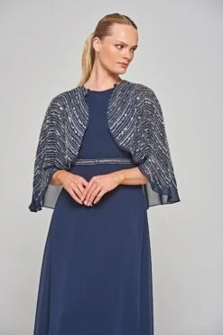 Jacqueline Navy Embellished Cape Sleeve Maxi Dress -Frock And Frill US Jacqueline Navy Embellished Cape Maxi Dress 5