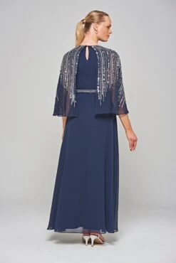Jacqueline Navy Embellished Cape Sleeve Maxi Dress -Frock And Frill US Jacqueline Navy Embellished Cape Maxi Dress 7