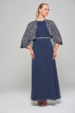 Jacqueline Navy Embellished Cape Sleeve Maxi Dress -Frock And Frill US Jacqueline Navy Embellished Cape Maxi Dress 8