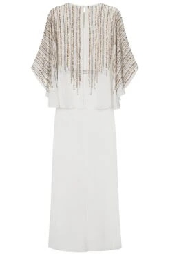 Jacqueline White Embellished Cape Sleeve Maxi Dress -Frock And Frill US Jacqueline White Embellished Cape Maxi Dress 1