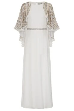 Jacqueline White Embellished Cape Sleeve Maxi Dress