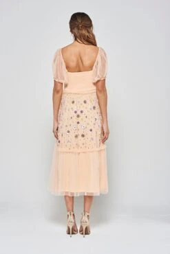 Jalin Almond Floral Embellished Square Neck Midi Dress -Frock And Frill US Jalin Almond Sequin Midi Dress 1