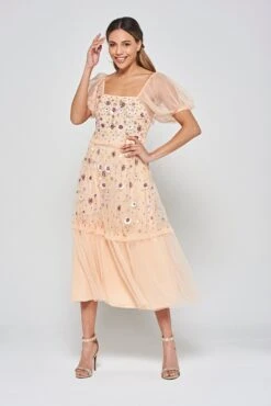 Jalin Almond Floral Embellished Square Neck Midi Dress -Frock And Frill US Jalin Almond Sequin Midi Dress 8